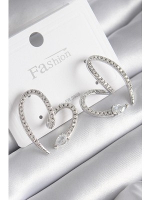 Vice Avm Pirinç Gümüş Renk Zirkon Taşlı Yılan Kalp Model Kadın Küpe - TJ-BKP9742 TG-V 7646