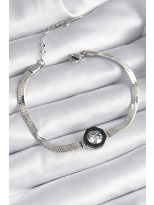 Vice Avm 316L Çelik Gümüş Renk Zirkon Taşlı İtalyan Zincir Model Kadın Bileklik - TJ-BB6479 TG-V 7618