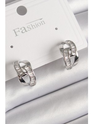 Vice Avm Pirinç Gümüş Renk Zirkon Taşlı Zincir Model Kadın Küpe - TJ-BKP9793 TG-V 7738