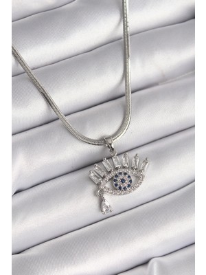 Vice Avm 316L Çelik Gümüş Renk İtalyan Zincir Zirkon Taşlı Göz Model Kadın Kolye  TG-VİCE9598 TG-V 7754