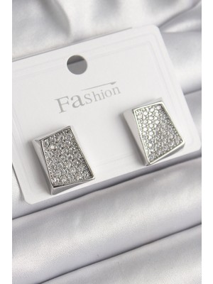 Vice Avm Pirinç Gümüş Renk Zirkon Taşlı Plaka Model Kadın Küpe - TJ-BKP9849 TG-V 7807