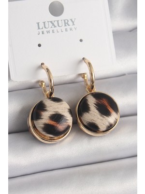 Vice Avm Pirinç Gold Renk Leopar Desenli Daire Model Kadın Küpe - TJ-BKP9878 TG-V 7831