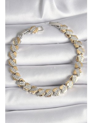 Vice Avm Pirinç Mix Renk Kalp Model Zirkon Taşlı VIP Seri Kadın Bileklik - TJ-BB6494 TG-V 7630