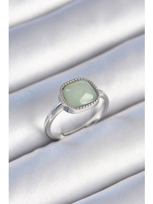 Vice Avm Pirinç Gümüş Renk Yeşil Kare Mineli Kadın Yüzük - TJ-BYK3473 TG-V 7681