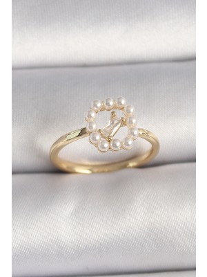 Vice Avm Pirinç Gold Renk Zirkon Taş Detaylı İncili Ayarlanabilir Yüzük - TJ-BYK3541 TG-V 8019