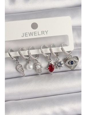 Vice Avm Pirinç Gümüş Renk Sallantı Zirkon Taşlı Fatma Ana El Figür Kadın Küpe Seti - TJ-BKP10117 TG-V 8258