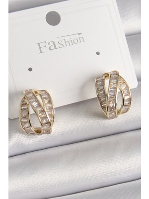 Vice Avm Pirinç Gold Renk Zirkon Taşlı Düğüm Halka Model Kadın Küpe - TJ-BKP9943 TG-V 7868