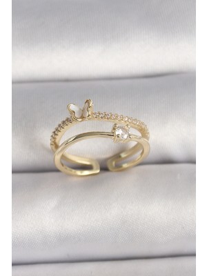 Vice Avm Pirinç Gold Renk Zirkon Taş Detaylı Kelebek Figür Ayarlanabilir Yüzük - TJ-BYK3527 TG-V 8011