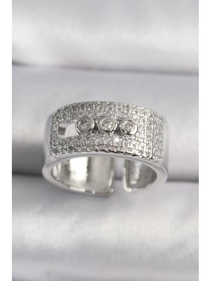 Vice Avm Pirinç Gümüş Renk Zirkon Taşlı Messika Model Kadın Yüzük - TJ-BYK3487 TG-V 7760