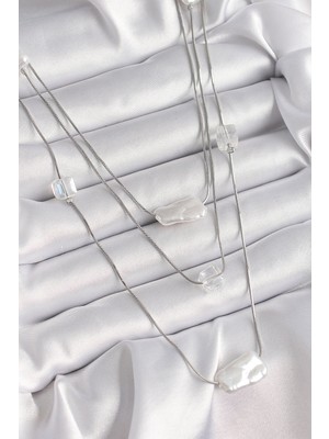 Vice Avm Pirinç Gümüş Renk Ezme İnci Model Çoklu Kadın Kolye  TG-VİCE9620 TG-V 7783