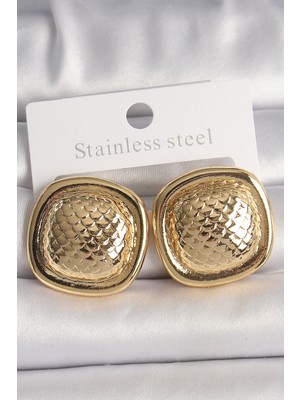 Vice Avm Pirinç Gold Renk İşlemeli Kare Model Kadın Küpe - TJ-BKP10149 TG-V 8324
