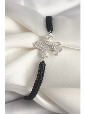 Vice Avm Pirinç Gümüş Renk Zirkon Taşlı Zambak Figür Asanrsörlü Makrome Model Kadın Bileklik - TJ-BB6799 TG-V 8475