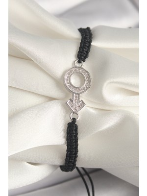 Vice Avm Pirinç Gümüş Renk Zirkon Taşlı Mars Figür Asansörlü Makrome Model Kadın Bileklik - TJ-BB6795 TG-V 8471