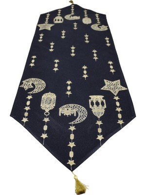 Özbience Şık Siyah Ramazan Feneri Jakarlı Goblen Dekoratif Runner 40X140