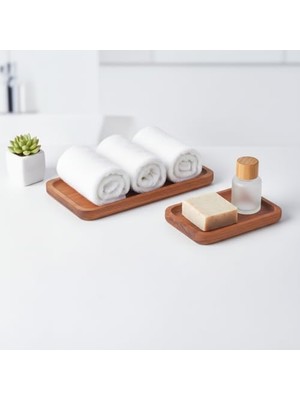 Skygo 2'li Doğal Akasya Ahşap Dikdörtgen Servis Tabağı ve Çerezlik Seti – 12X9 cm ve 20X11 cm Kahve Yanı Sunumluk, Sushi ve Meze Tepsisi (Ikili Takım)