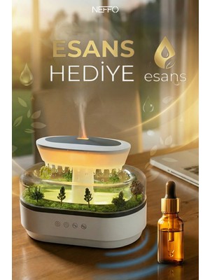 Neffo Su Damlacıklı Yağmur Hava Nemlendirici Difüzör 250 ml Beyaz Orman Tasarımlı Sessiz Çalışma