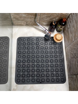 Özbience Kaydırmaz Banyo Paspası 54X54 cm Antrasit Gri Vantuzlu Masajlı Kare