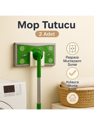 Özbience Çiftli Mop Tutucu, Duvara Yapıştırmalı, Güçlü Bantlı Askı, Banyo ve Mutfak Düzenleyici