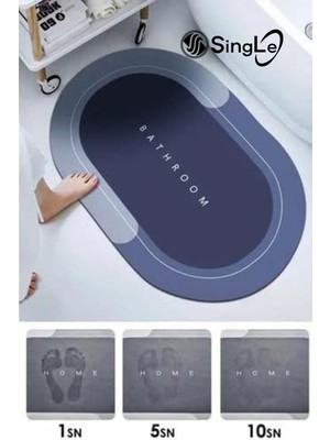 Özbience Şık Tasarımlı Su Emici Oval Paspas, Kaymaz Taban, 40X60 cm