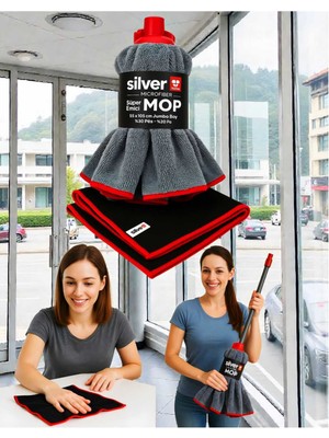 Özbience Ikili Mikrofiber Temizlik Seti, Shadow Bez ve Süper Emici Mop Ucu 55×105 cm