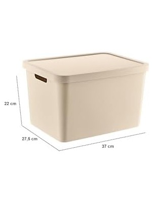 Skygo 4'lü Set Stafi Çok Amaçlı Kapaklı Kutu 18 Lt - Latte, Çok Amaçlı Kapaklı Kutu, Ev-Ofis-Depo Için, Kapaklı Saklama Kutusu