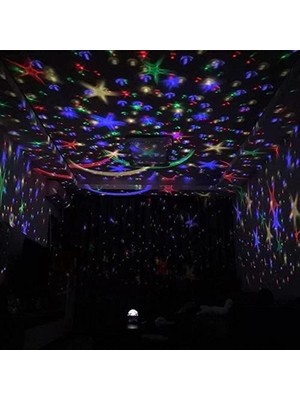 Skygo Star Dönen Renkli Ay ve Yıldız Yansıtmalı Projeksiyon Lamba Gece Lambası Parti Lambası Hediyelik (Mor)