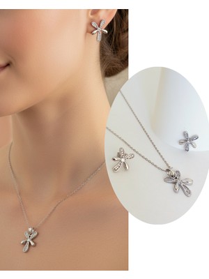 Keskin Gümüş Kelebek Yusufcuk Şans Tasarım Kolye Küpe Kadın Set Yılbaşı Yeni Yıl Hediye