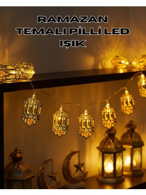 Özbience Bfs Pilli Ramazan Işıkları Altın Renk Fener LED Süsleme 75 Karakter