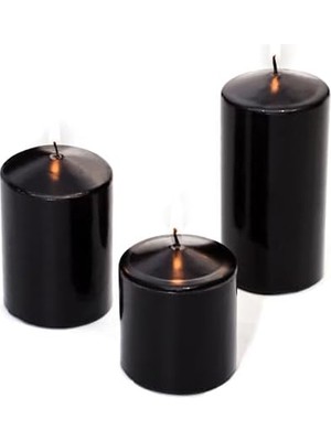 Skygo 3'lü Siyah Silindir Mum Seti (5,5 cm -7,5 Cm-10 Cm)