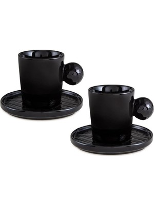 Skygo Golfline Siyah 2'li Tabaklı Kahve Fincan Takımı 90 cc