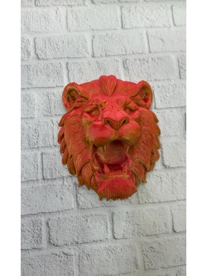 Astraltech Gold Kırmızı Aslan Duvar Dekoru Asılabilir Hediyelik 3D Heykel 20X21 cm