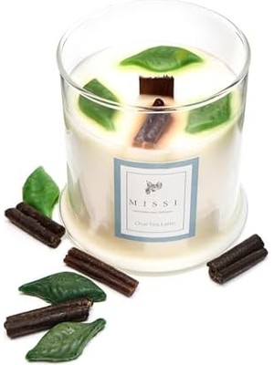 Skygo Büyük Üfleme Cam Ahşap Fitilli Chaı Tea Vegan Mum (380 Gr)