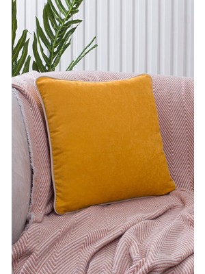 Skygo Renk Seçenekli Krem Biyeli Sarı Kırlent Kılıfı Dekoratif Düz Sade Panoroma Panbiy Sarı Krem 30X50