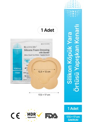 LUOFUCON® Silikon Jel Yapışkanlı Köpük Sakrum Kalça Yara Örtüsü Bası ve Yatak Yarası 17,5x17cm (1 Adet)