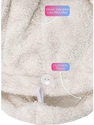 Skygo Mikrofiber Saç Havlusu Plaj Deniz Havuz Bonesi Banyo Saç Kurutma Baş Havlusu Krem