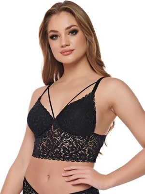 Bluence Kadın Siyah Dantelli Bralet 9020S Nefes Alabilir Yapı ile Şık Tasarım