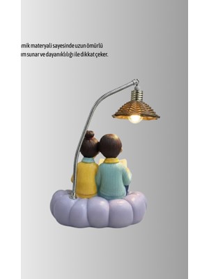 Astraltech Kitap Okuyan Çift Figürlü Gece Lambası Romantik Dekoratif Masa Lambası