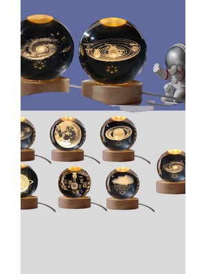 Astraltech Ahşap Tabanlı 3D Astronot Küre Lamba Çocuk Odası ve Masa Üstü Dekor