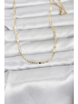 Marsilyan cm 14K Gold Renk Lazerli Yassı Model Zincirli 60 cm Kadın Kolye - TJ-BKO10966