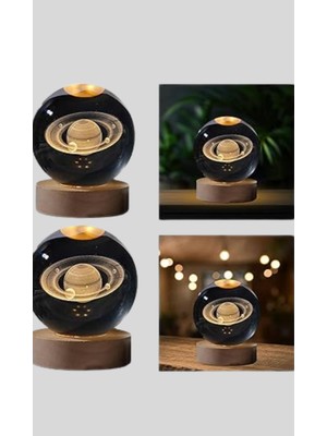 Astraltech Ahşap Tabanlı 3D Satürn Kristal Küre Atmosfer Lambası