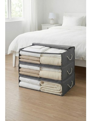 Rek Home 3 Adet Pencereli Baza Altı Yastık Yorgan Kazak Hurcu / 60X45X15