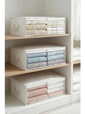 Rek Home 3 Adet Pencereli Baza Altı Yastık Yorgan Kazak Hurcu / 60X45X15