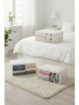 Rek Home 3 Adet Orta Boy Pencereli Baza Altı Kazak Pike Battaniye Giysi Kıyafet Hurcu / 52X28X21