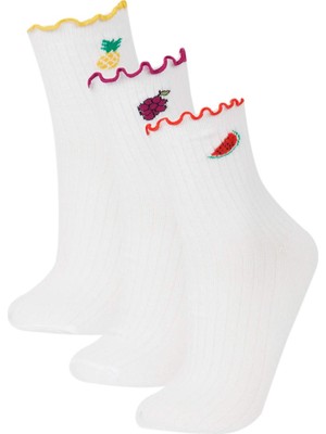 DeFacto Kadın Fırfırlı 3'lü Pamuklu Soket Çorap E2065AXNS