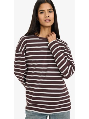 DeFacto %100 Pamuk Loose Fit Çizgili Sweatshirt F7758AX26SP