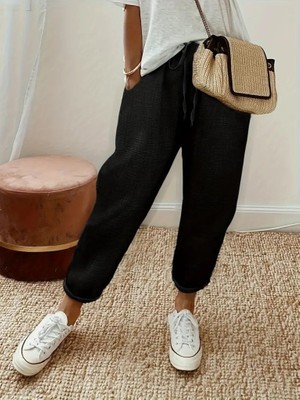 Melen Moda Kadın Yüksek Bel Lastikli Belde Bağcık Detaylı Aerobin Pantolon