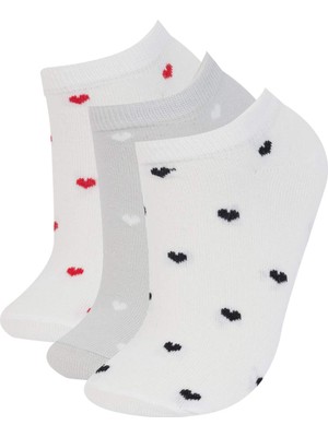 DeFacto Kadın Kalp Temalı 3'lü Pamuklu Patik Çorap E2134AXNS