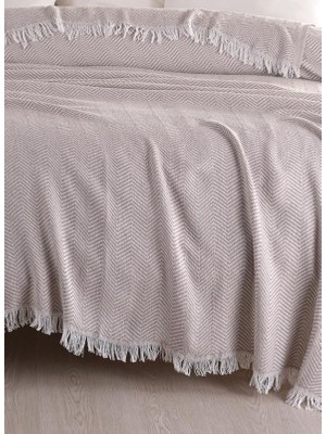 Skygo Organik Pamuklu Kaymaz Koltuk Örtüsü Desenli 200X230 cm Kanepe Çekyat Buldan Bezi Bej