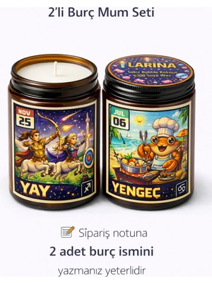 Larina Hediyelik 2’li Burç Mum Seti – Burçlara Özel Hediye | El Yapımı Kokulu %100 Soya Mum