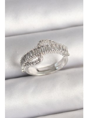 Vice Avm Pirinç Gümüş Renk Su Yolu Zirkon Taşlı Ayarlanabilir Model Kadın Yüzük - TJ-BYK3690 Tg-V 8653